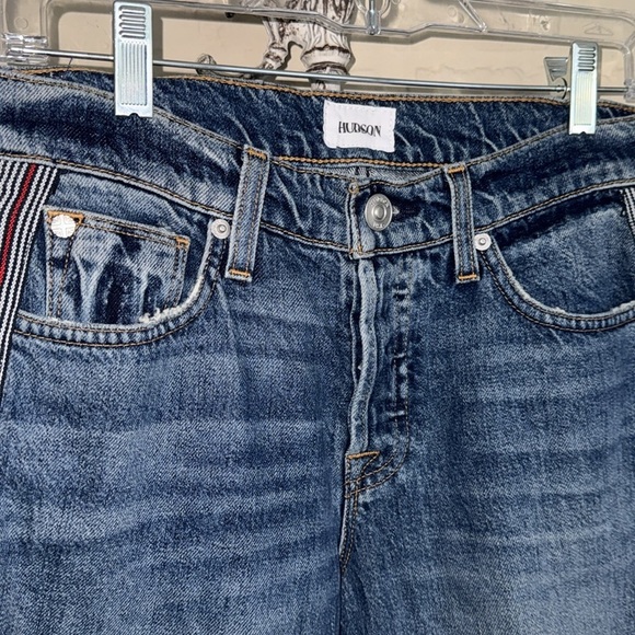Hudson jeans luxe crop Riley relaxed straight NEW 25 slit at hem striped detail - Picture 2 of 10